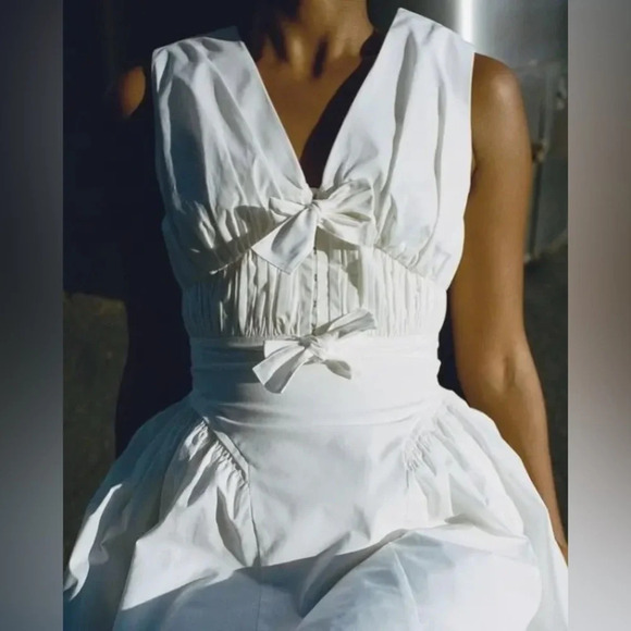 Self Portrait White Pleated Bow Mini Dress NWT - Picture 1 of 13